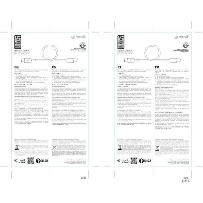 Câble USB-C vers USB-C Muvit for Change Magenta 1,2 m 1