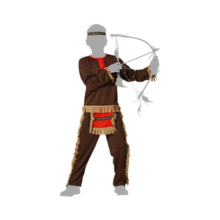 Déguisement d'Indien Rouge pour Garçon Enfant, Complet avec Serre-Tête, Taille 3-4 Ans, Thématique Far West, Marron, Polyester
