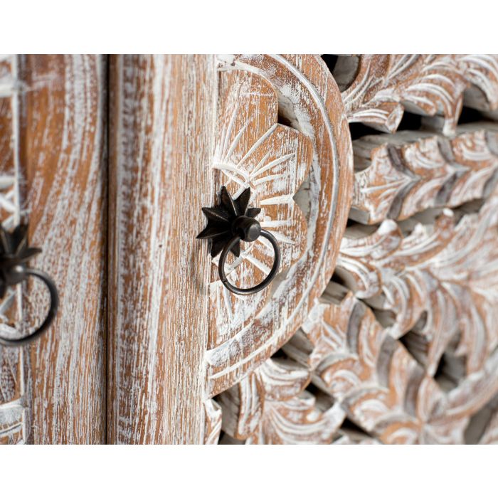 GINER Y COLOMER, Buffet Bois de Teca Ancien avec Sculpture Artisanale, Finition Blanc Lavé, 4 Tablettes Intérieures, 188x100x50 cm, Assemblé - Sans Montage 4 GINER Y COLOMER, Buffet Bois de Teca Ancien avec Sculpture Artisanale, Finition Blanc Lavé, 4 Tablettes Intérieures, 188x100x50 cm, Assemblé - Sans Montage 4