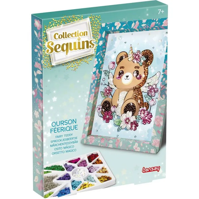 Lansay Kit Loisir Créatif Collection Sequins Féérique - Ourson, Créations Étincelantes avec Épingles, Cadre Décoratif pour Chambre, À Partir de 7 Ans Lansay Kit Loisir Créatif Collection Sequins Féérique - Ourson, Créations Étincelantes avec Épingles, Cadre Décoratif pour Chambre, À Partir de 7 Ans