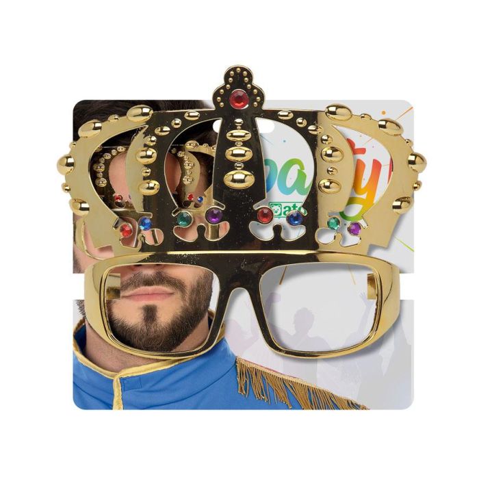 Gafas Lunettes de Couronne Dorées pour Adultes, Accessoire de Déguisement Royal avec Pierres Multicolores