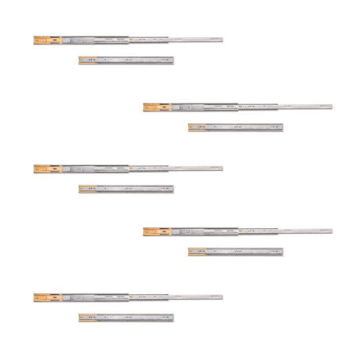 Emuca Lot de 5 jeux de coulisses de tiroirs, roulement à billes, hauteur 45mm, profondeur 500mm, sortie totale, fermeture amortie, Zingué 0 Emuca Lot de 5 jeux de coulisses de tiroirs, roulement à billes, hauteur 45mm, profondeur 500mm, sortie totale, fermeture amortie, Zingué 0