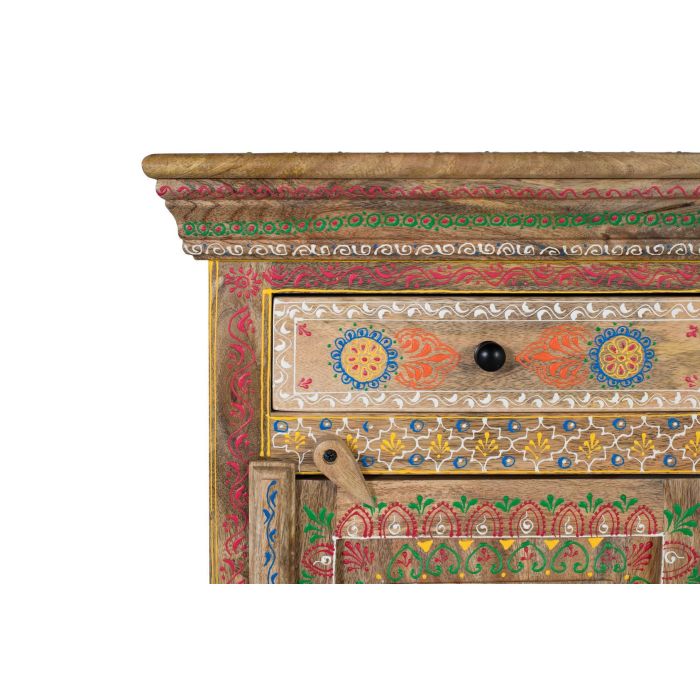 GINER Y COLOMER Table de chevet en bois de manguier avec tiroir et porte, peinte à la main, multicolore - Dimensions fournies 6 GINER Y COLOMER Table de chevet en bois de manguier avec tiroir et porte, peinte à la main, multicolore - Dimensions fournies 6
