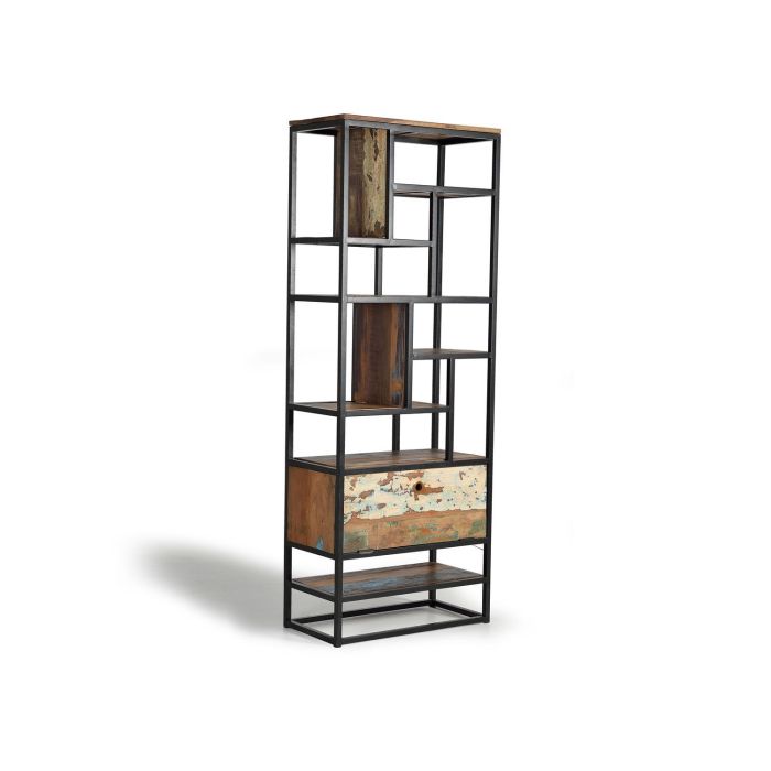 GINER Y COLOMER - Bibliothèque 1 porte battante en bois recyclé et métal noir - Noir et multicolore - 212 x 80 x 40 cm 0 GINER Y COLOMER - Bibliothèque 1 porte battante en bois recyclé et métal noir - Noir et multicolore - 212 x 80 x 40 cm 0