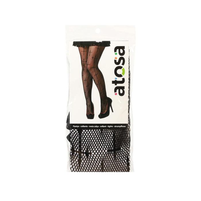 Collants noirs en filet à motifs de croix pour sorcière, vampire ou look gothique - Accessoire pour déguisement Halloween et soirées