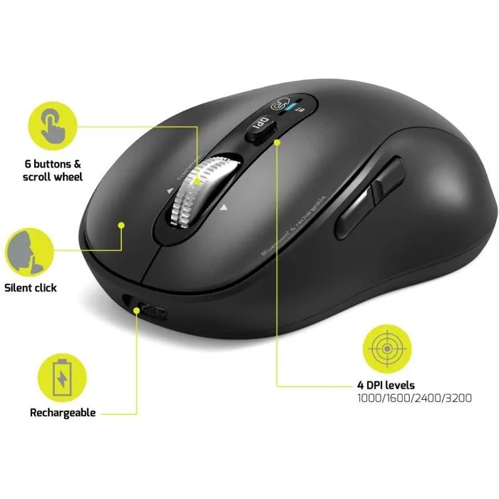 Port Designs 900720 EXPERT - Souris sans fil Bluetooth professionnelle, rechargeable, connectable à 3 appareils, grise