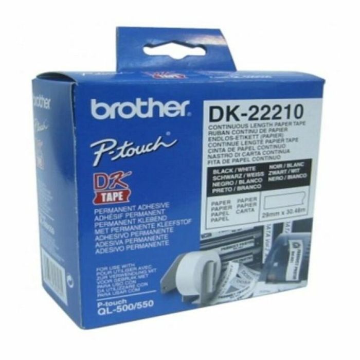 Papier Continu pour Imprimantes Brother DK22210 29 x 30,48 mm Blanc Noir 80 g/m² (1 Unités) 1