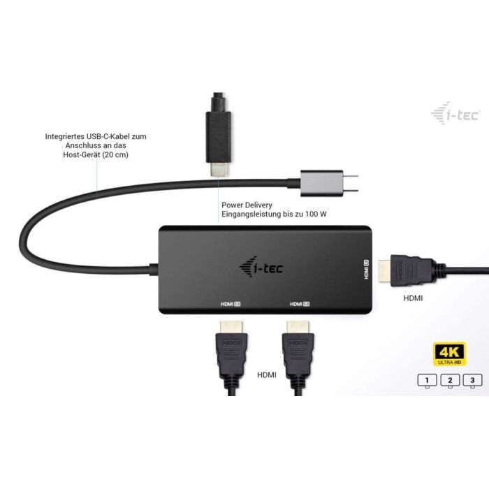 Hub USB i-Tec C31TRIPLE4KHDMIPD Noir 6