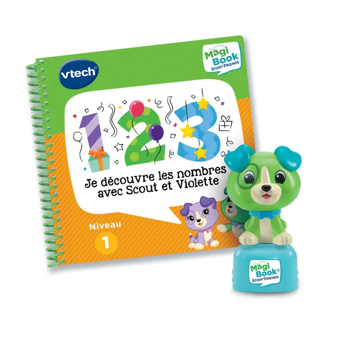 VTech Magibook Story'Friends - Livre éducatif interactif, J'apprends les nombres avec Scout et Violette + figurine, 32 pages, pour enfants de 2 à 5 ans