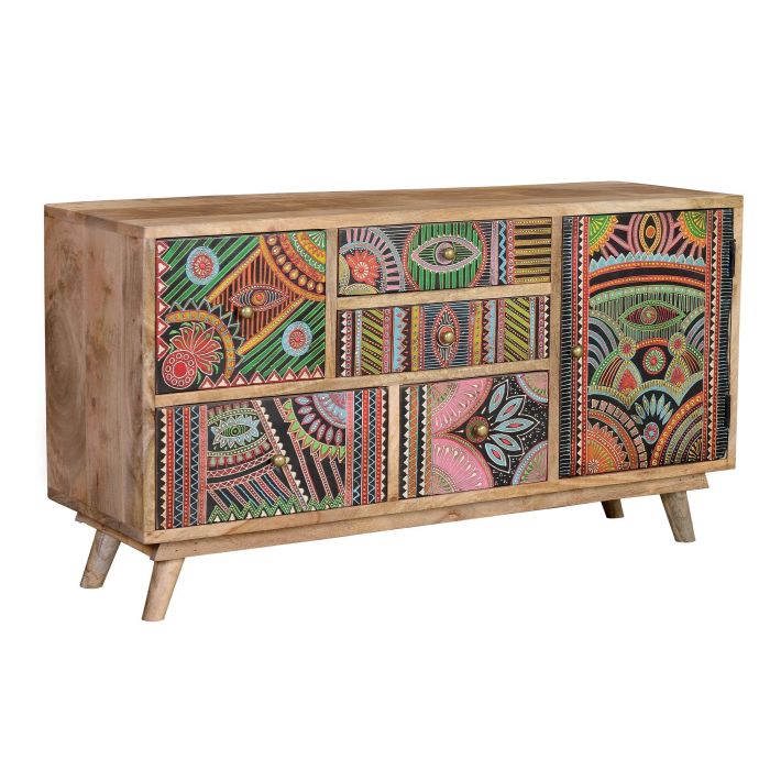 GINER Y COLOMER Commode Buffet TV en Mango et MDF Artisanale, 5 tiroirs et 1 porte Peinte à la Main (105x60x36 cm, Couleur Naturelle et Multicolore) 1 GINER Y COLOMER Commode Buffet TV en Mango et MDF Artisanale, 5 tiroirs et 1 porte Peinte à la Main (105x60x36 cm, Couleur Naturelle et Multicolore) 1