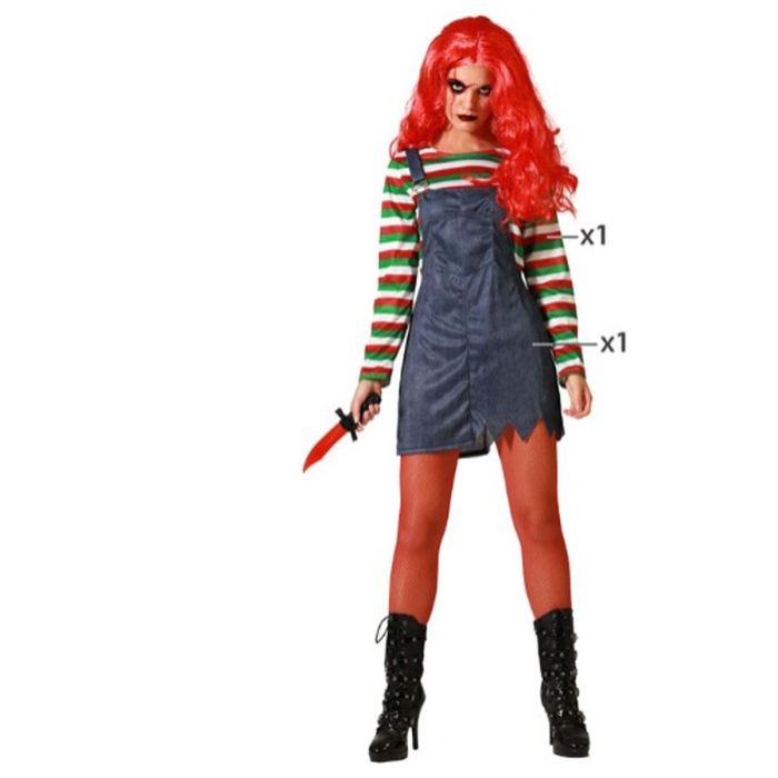 Déguisement Adulte Femme Déguisement de Poupée Multicolore avec Singe, Halloween, Costume Effrayant, Taille XL, en Polyester