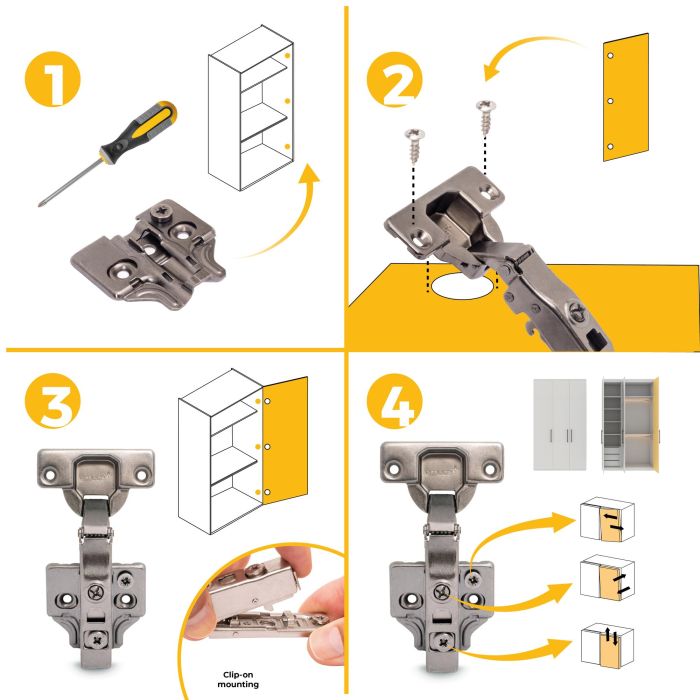 Emuca Lot de 20 charnières droites X91N avec embases à visser, Hauteur 0, Acier, Titane 8