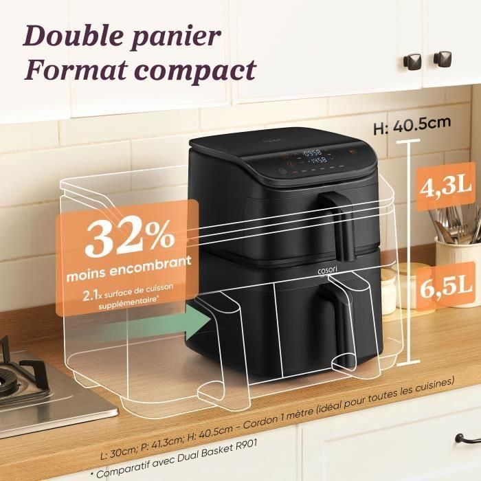Friteuse sans huile COSORI - Turbo Tower Chef Edition - Capacité 10,8L - 2 cuves - 6 programmes - 2630W - Noir 4