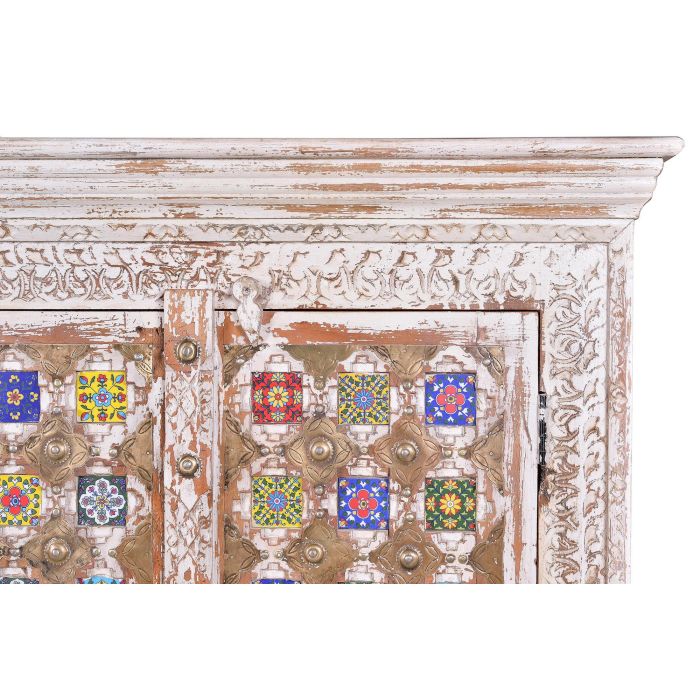 GINER Y COLOMER - Armadio en bois de manguier, 2 portes avec détails en céramique et bronze, couleur blanc vieilli, barre à vêtements intégrée 4 GINER Y COLOMER - Armadio en bois de manguier, 2 portes avec détails en céramique et bronze, couleur blanc vieilli, barre à vêtements intégrée 4