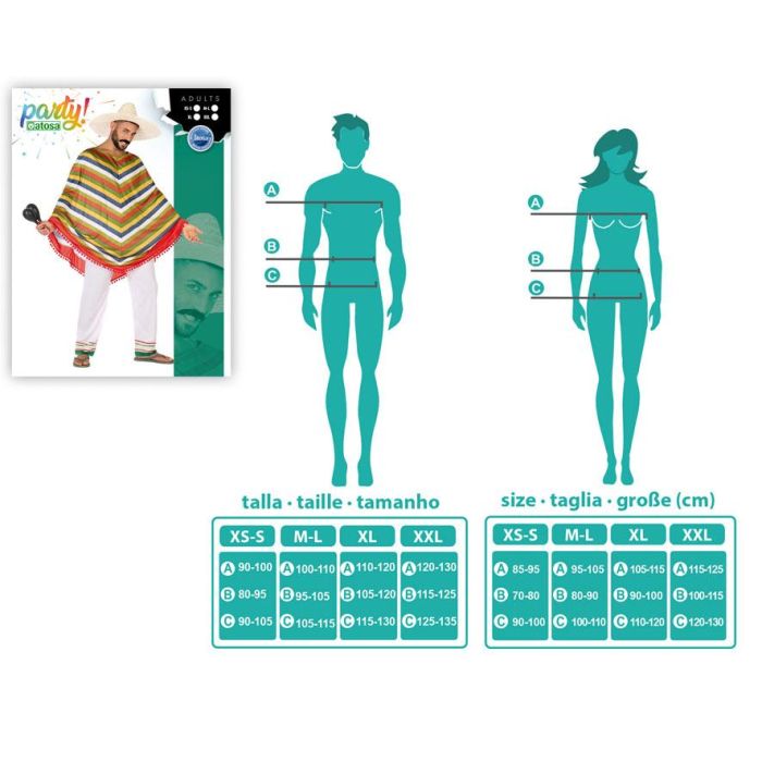 Costume mexicain adulte homme Poncho et pantalon multicolor en polyester pour Carnaval, fête déguisée ou soirée à thème - Taille XXL