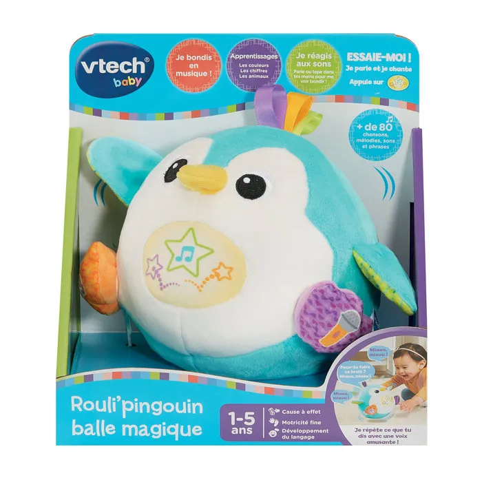 VTech Baby Rouli'pingouin balle magique - Jouet interactif parlant, chantant et roulant - Peluche sensorielle pour bébé de 1 à 5 ans - Multicolore VTech Baby Rouli'pingouin balle magique - Jouet interactif parlant, chantant et roulant - Peluche sensorielle pour bébé de 1 à 5 ans - Multicolore
