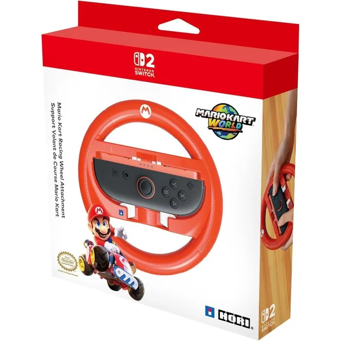 Hori - Volant de course pour Nintendo Switch 2 et Switch, manette Joy-Con, motif Mario Rouge, Mario Kart World - Sous licence Nintendo officielle
