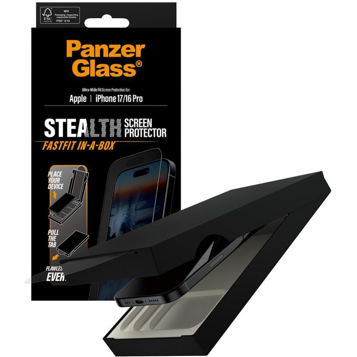 PanzerGlass Stealth Screen Protector w. Black Frame iPhone 17 | iPhone 16 Pro | Ultra-Wide Fit w. Fastfit in-a-box 4 PanzerGlass Stealth Screen Protector w. Black Frame iPhone 17 | iPhone 16 Pro | Ultra-Wide Fit w. Fastfit in-a-box 4