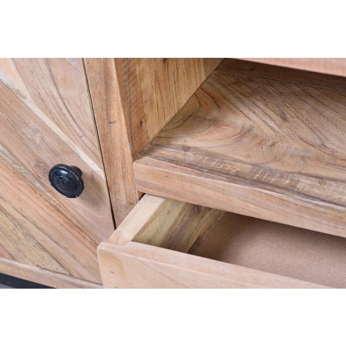 GINER Y COLOMER Meuble TV en bois d'acacia avec pattes en métal laqué, 2 portes et 1 tiroir, finition naturelle, meuble artisanal 4