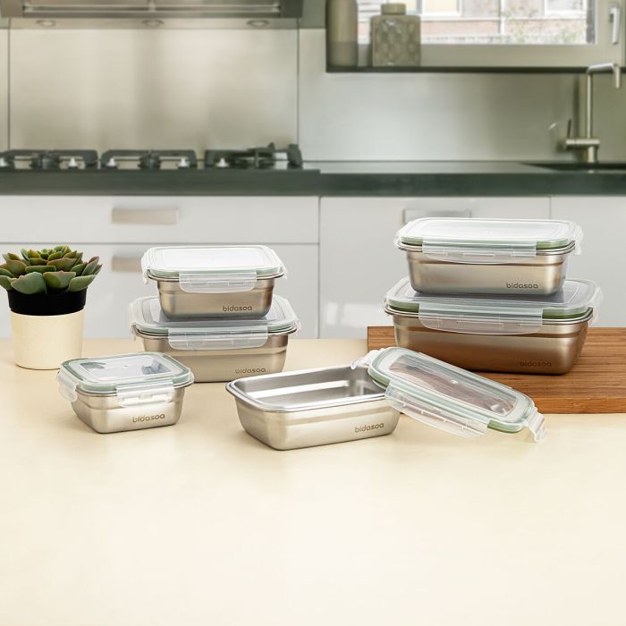 Boîte à lunch hermétique Bidasoa Theo Rectangulaire 1,8 L 23 x 18 x 8 cm Métal (6 Unités) 4