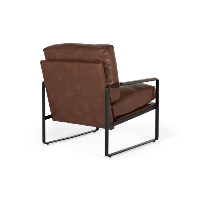 Giner y Colomer Fauteuil industriel contemporain en fer noir et simili cuir brun vieilli - Structure en fer noir, assise rembourrée - Dimensions fournies 3