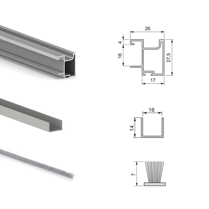 Emuca Kit de quincaillerie pour armoire à 2 portes coulissantes avec fermeture souple Placard 74, Modèle de poignée Sharp, épaisseur 16mm, panneaux non inclus, Anodisé mat 5
