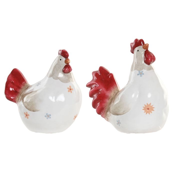 Figurine Décorative Home ESPRIT Blanc Rouge Poule 14,5 X 23 X 23,5 CM (2 Unités)