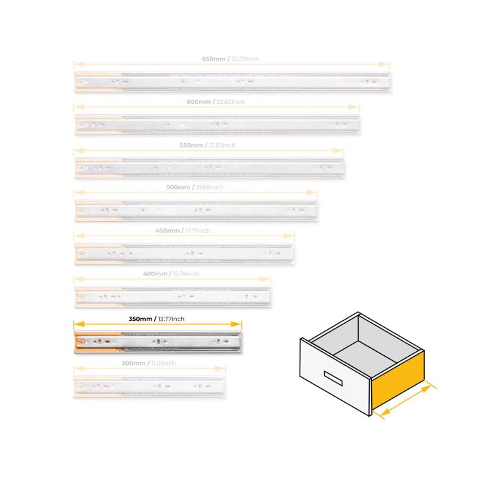 Emuca Lot de 5 jeux de coulisses de tiroirs, roulement à billes, hauteur 45mm, profondeur 350mm, sortie totale, fermeture amortie, Zingué 8