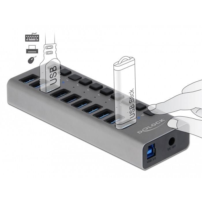DELOCK Externer SuperSpeed USB Hub mit 10 Ports + Schalter 1