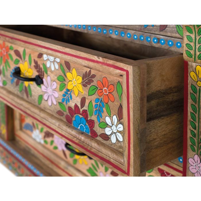 GINER Y COLOMER Commode 3 tiroirs en bois de manguier peint à la main - Multicolore - Design robuste et fonctionnel pour chambre 5