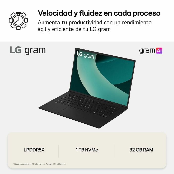 Ordinateur Portable LG 16Z90T-G.AD88B 40" intel core ultra 7 255H 32 GB RAM 1 TB SSD 4 Ordinateur Portable LG 16Z90T-G.AD88B 40" intel core ultra 7 255H 32 GB RAM 1 TB SSD 4