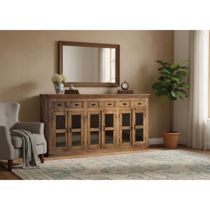 GINER Y COLOMER - Buffet haut en bois de manguier avec 6 portes vitrées et 6 tiroirs - Finition noisette - Dimensions : 72x37x? cm 6