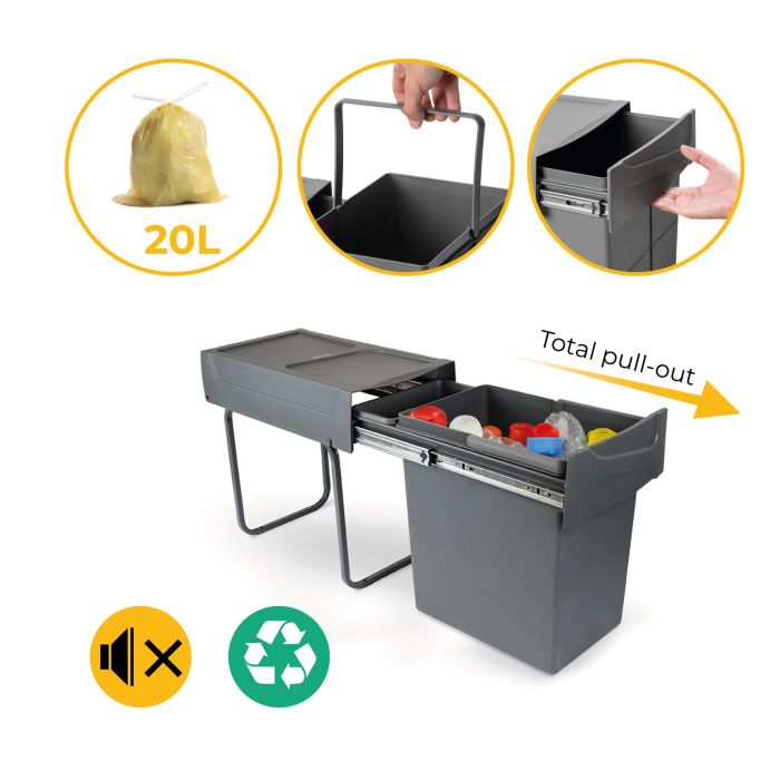 Emuca bac de tri sélectif a montage inférieur et extraction manuelle pour élément de cuisine Recycle, 1x20 litres, Plastique gris anthracite 6