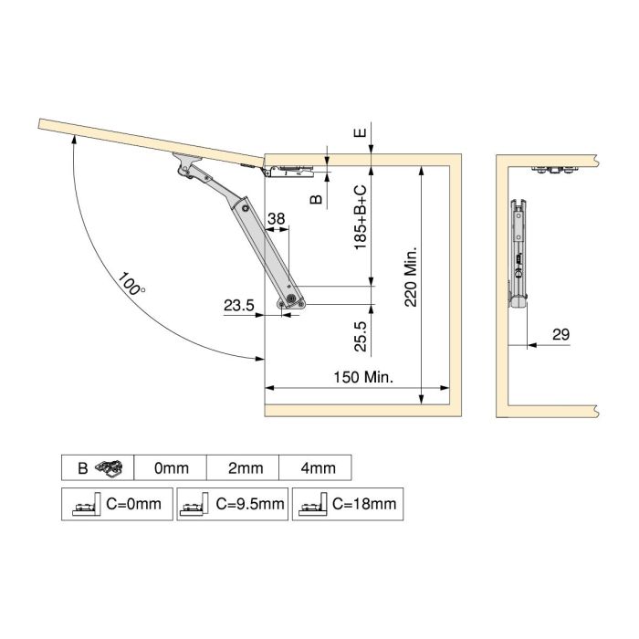 Emuca Compas pour portes levantes Altius One, Gamme de force 940-1710, Acier, Titane 2