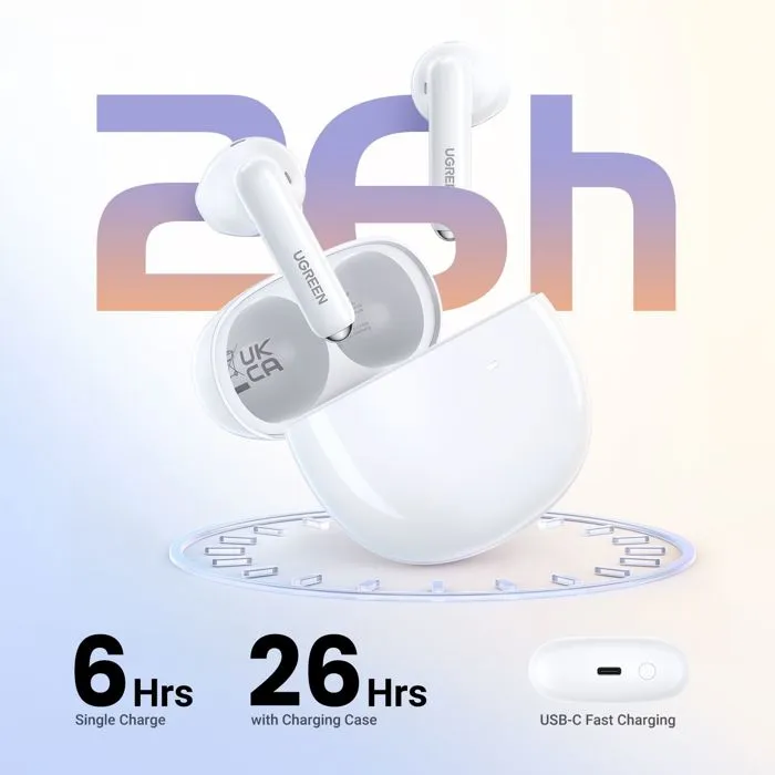 UGREEN H5 Écouteurs sans fil Bluetooth Semi-Intra Blanc - Confort Ergonomique, Son Immersif et Autonomie Longue Durée