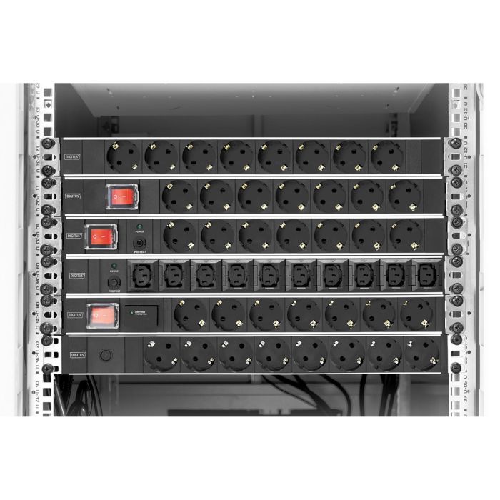 DIGITUS Steckerleiste 1HE 7fach Ü-Schutz Alu 2m Zuleitung 1