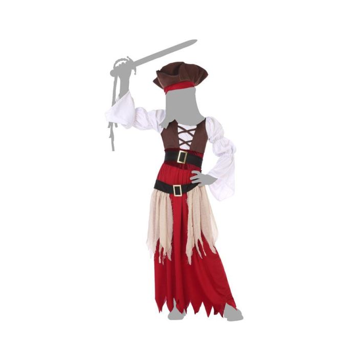Costume pirate pour enfant fille rouge 7-9 ans - Déguisement complet 4 pièces (veste, chemise, ceinture, chapeau)