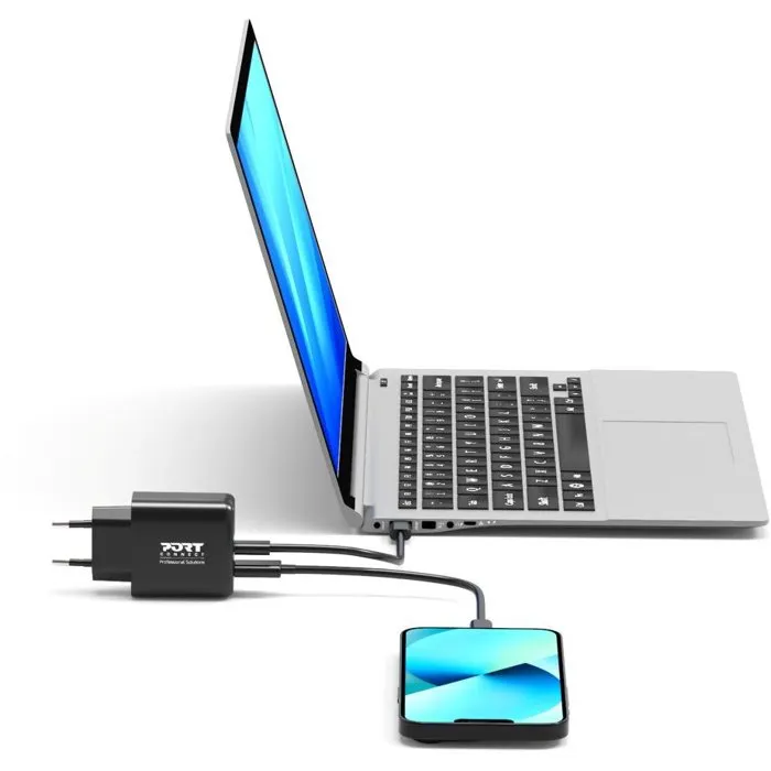 Port Designs - Chargeur GaN 65W - Pack 4 en 1 - Câble USB-C, Adaptateur, Câble HDMI 4K UHD - Housse de transport incluse Port Designs - Chargeur GaN 65W - Pack 4 en 1 - Câble USB-C, Adaptateur, Câble HDMI 4K UHD - Housse de transport incluse