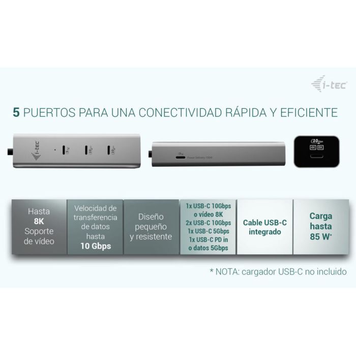 Hub USB i-Tec C31HUBMETAL8KPDPRO Argenté 2 Hub USB i-Tec C31HUBMETAL8KPDPRO Argenté 2
