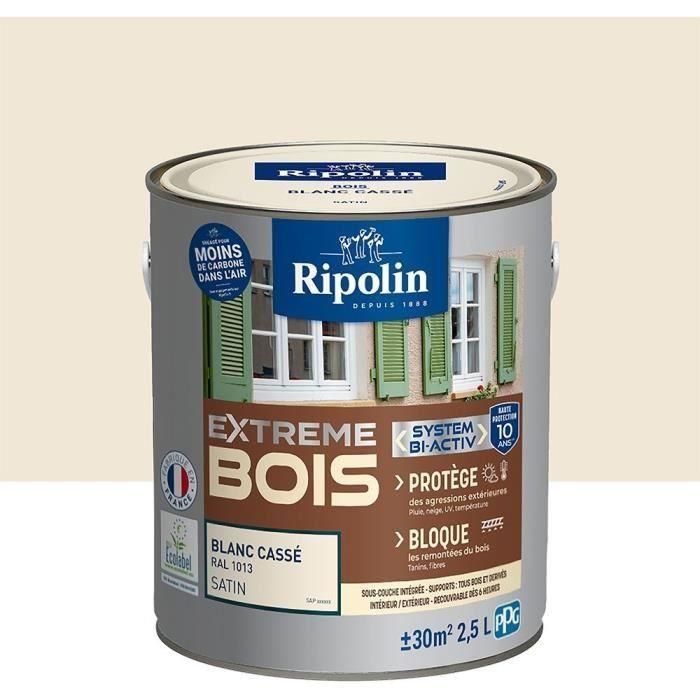 Peinture Extreme bois - Blanc cassé RAL 1013 satin - RIPOLIN - 2,5 L 1 Peinture Extreme bois - Blanc cassé RAL 1013 satin - RIPOLIN - 2,5 L 1