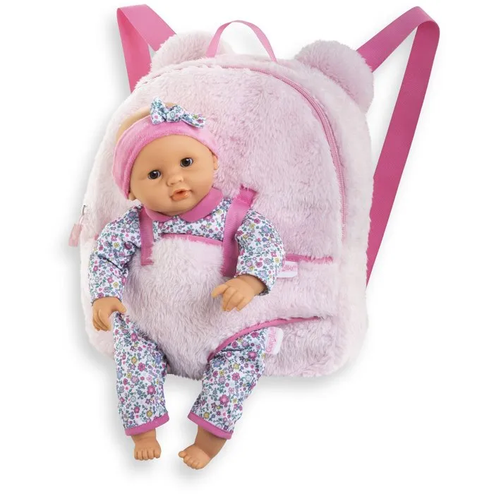 Corolle - Sac à dos porte-poupée, Peluche rose 30 cm, Transports et jeux d'aventure, Pour enfant dès 3 ans