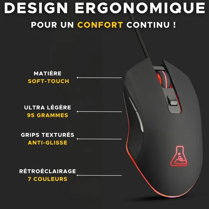 The G-Lab Souris Gaming Filaire Kult Helium Pro - Design Ambidextre, 12800 DPI, 7 Couleurs RGB, Boutons Latéraux, Compatible PC/Mac