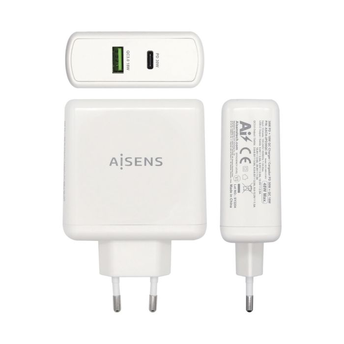 Chargeur Voiture Mur Aisens ASCH-2PD30QC-W Blanc 48 W USB-C (1 Unité) 1