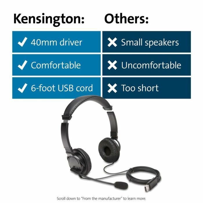 Casques avec Microphone Kensington K97601WW Noir 1 Casques avec Microphone Kensington K97601WW Noir 1