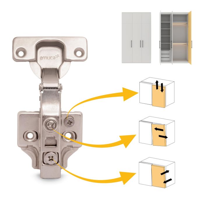 Emuca Lot de 20 charnières droites X91 à fermeture amortie avec embases à visser, Hauteur 0, Acier, Nickelé 4 Emuca Lot de 20 charnières droites X91 à fermeture amortie avec embases à visser, Hauteur 0, Acier, Nickelé 4