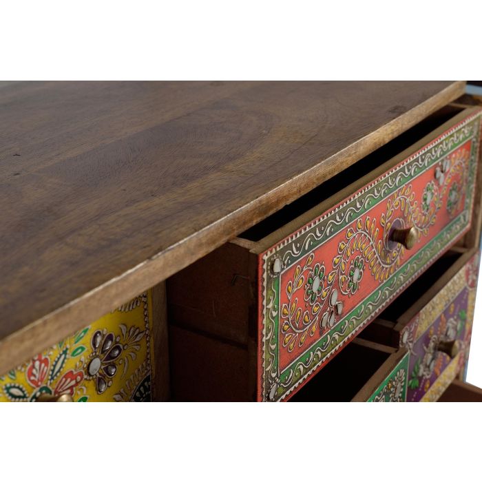 GINER Y COLOMER Commode en Bois de Mango 7 Tiroirs 2 Portes 62x60x30 cm Peinture Main Naturel Multicolore Artisanale 2