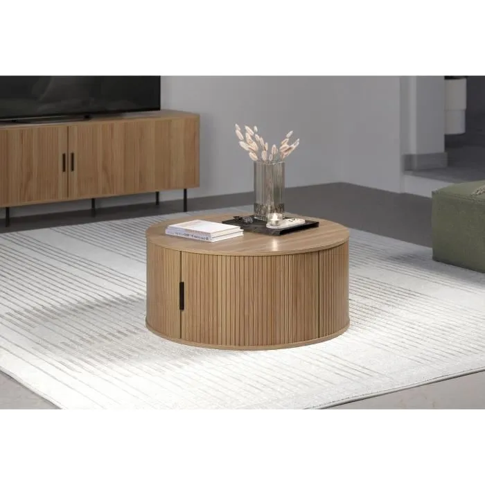Trendteam Mesa de centro - Redonda - MDF - Roble - Essential - Die1metro 80 cm Altura 36 cm - RON234311451 1