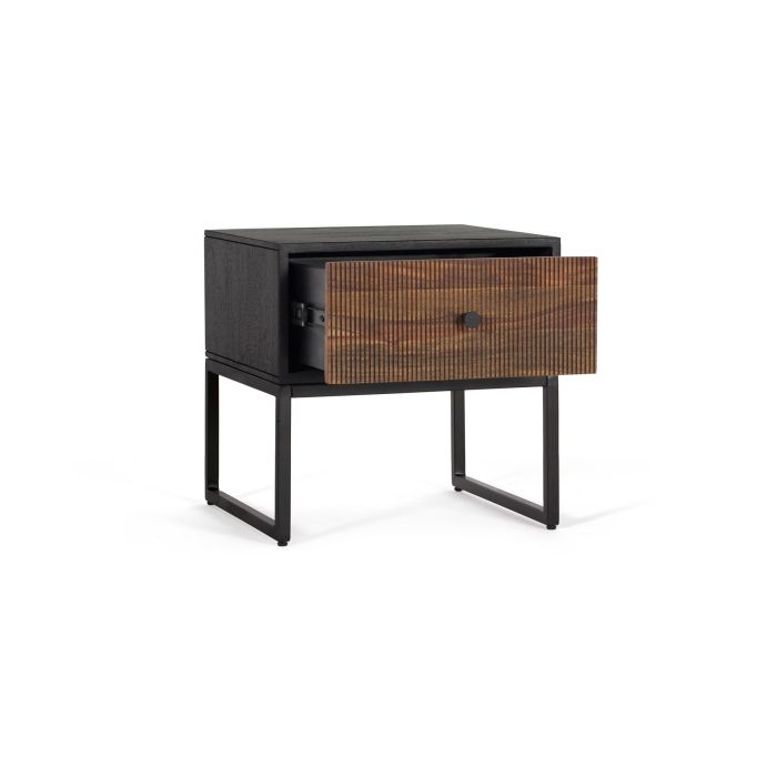 GINER Y COLOMER Table de chevet en palissandre et métal, 1 tiroir, 45x45x45 cm, couleur marron et noir 2 GINER Y COLOMER Table de chevet en palissandre et métal, 1 tiroir, 45x45x45 cm, couleur marron et noir 2