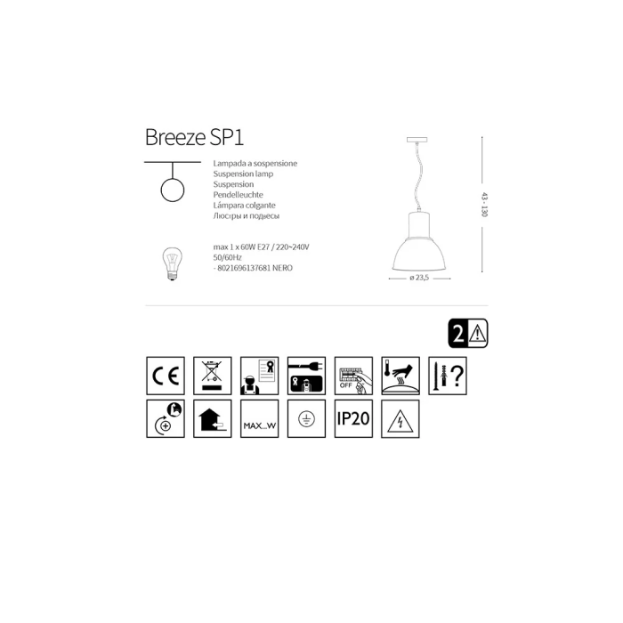 Lampe Suspendue Breeze Style Industriel E27 1 Lumière I-L-137681 2