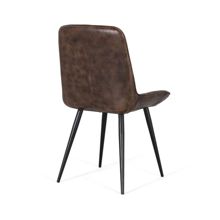 GINER Y COLOMER Chaise design en cuir gris cendré avec piètement en fer noir mat - Détails de couture en losange, mobilier contemporain 3